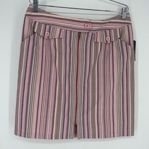 Nicole By Nicole Miller PInk Stripe Skirt Womens Sz 12 Straight Full Zip Front